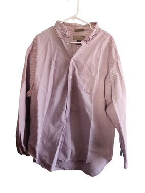 Naturalife Men's Red and White Narrow Stripe Button-Down Preppy Summer Shirt XL